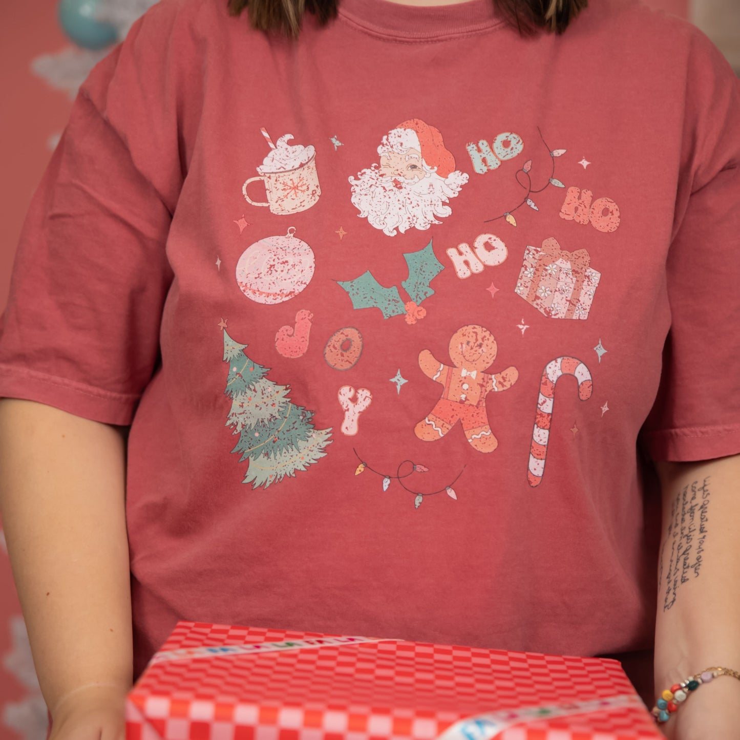 Distressed Ho Ho Ho Holiday Tee— Crimson Comfort Colors