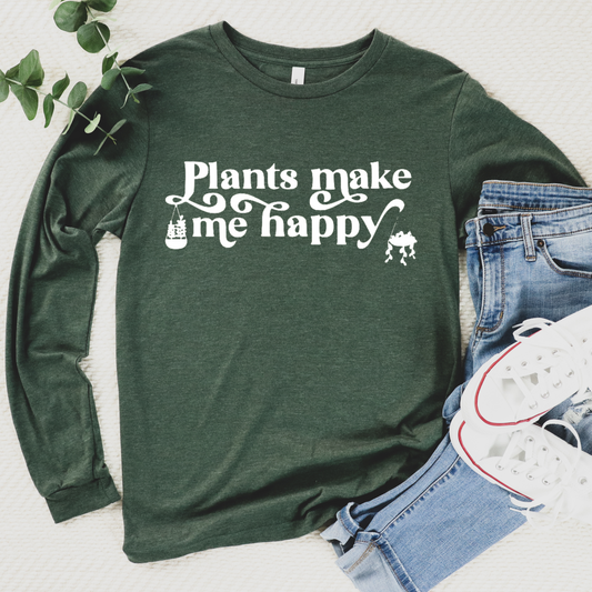 Plants Make Me Happy Long-Sleeve Tee—Forest