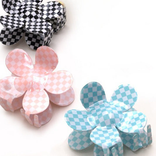 Checkered Flower Claw Hair Clips (Pick Your Color)