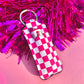 Pink Checkered Chapstick Holder Keychain