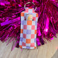 Pastel Pink and Orange Checkered Chapstick Holder Keychain