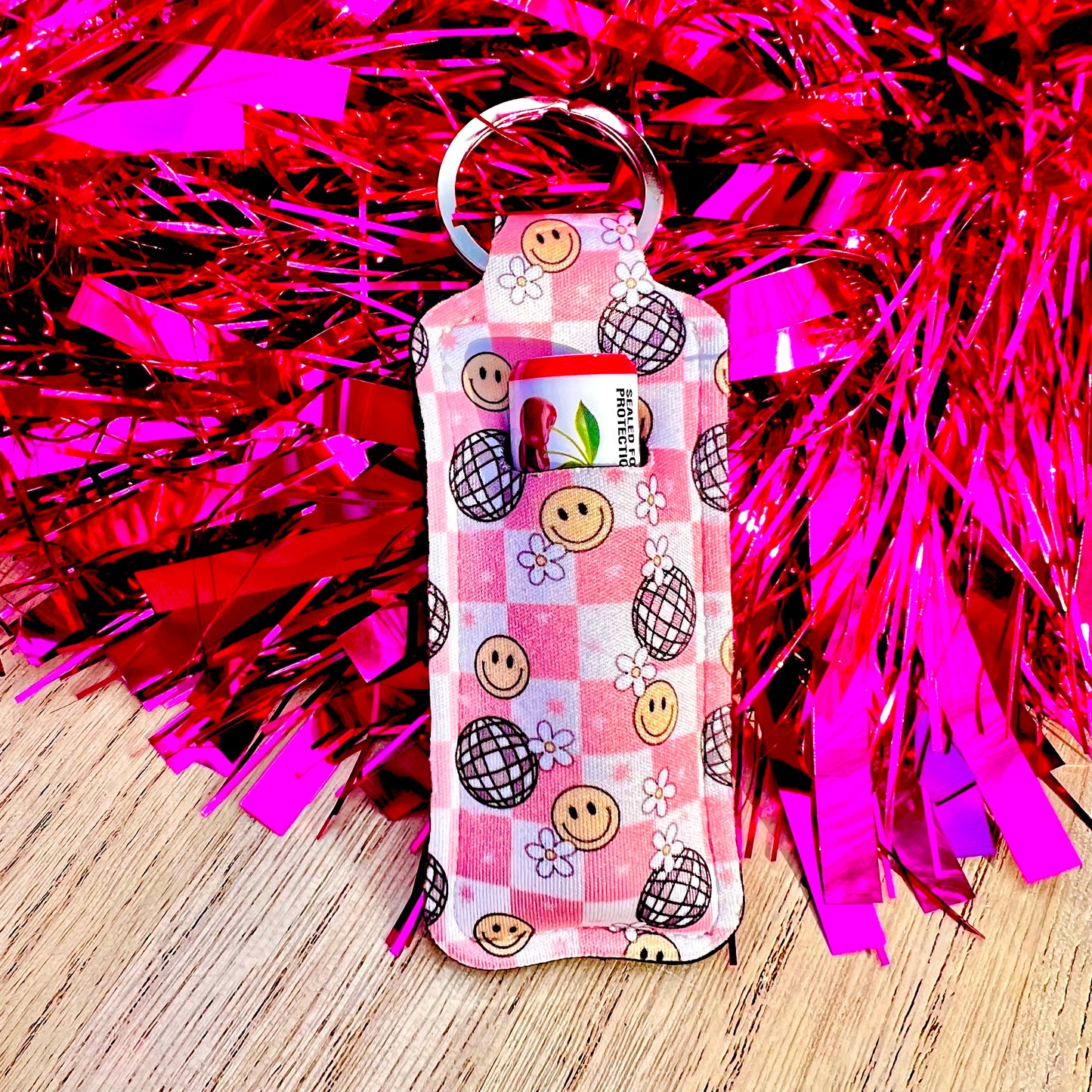 Happy Disco Chapstick Holder Keychain