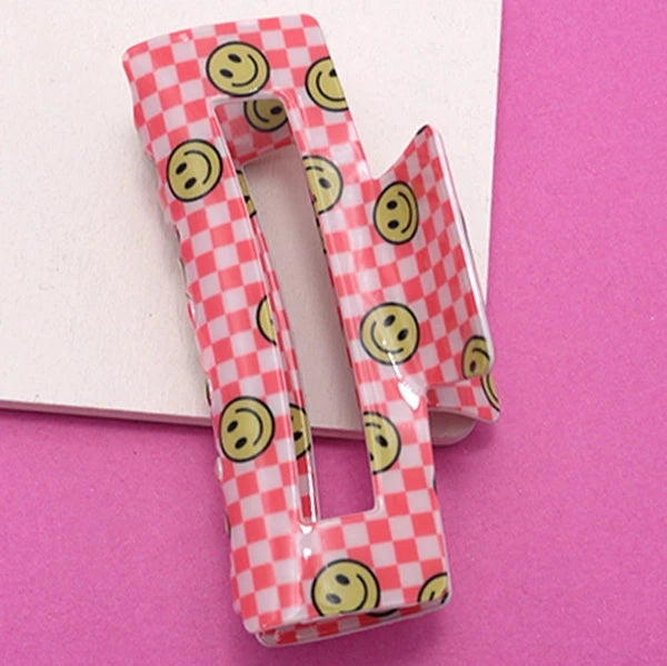 Checkered Happy Hair Clips (Pink, Black, or Light Blue)