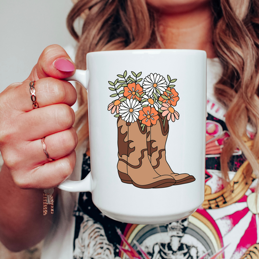 Floral Cowboy Boots 15 oz. Mug