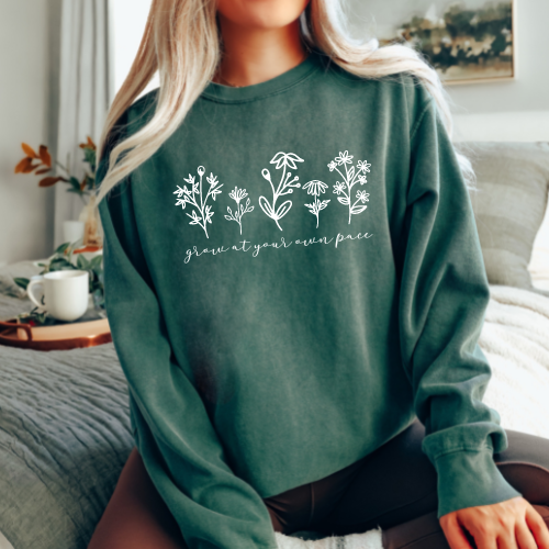 Grow at Your Own Pace Crewneck— Blue Spruce