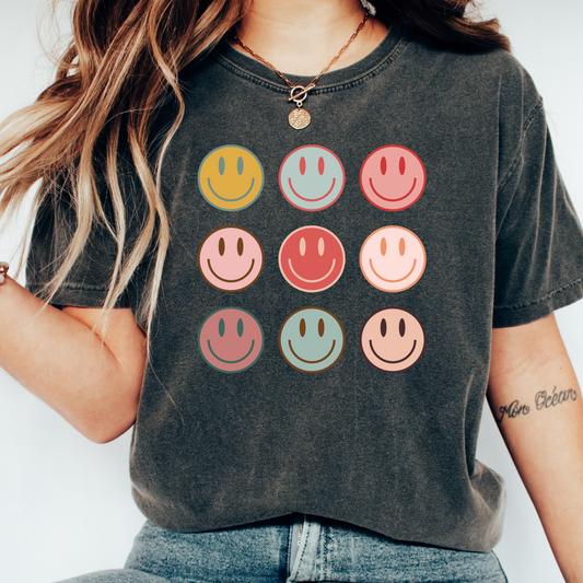 Retro Happy Comfort Colors Tee—Pepper