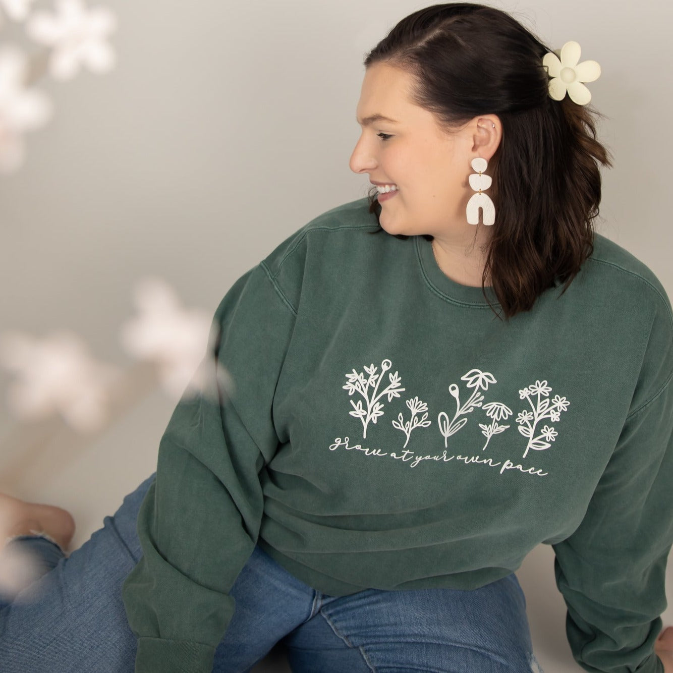 Grow at Your Own Pace Crewneck— Blue Spruce