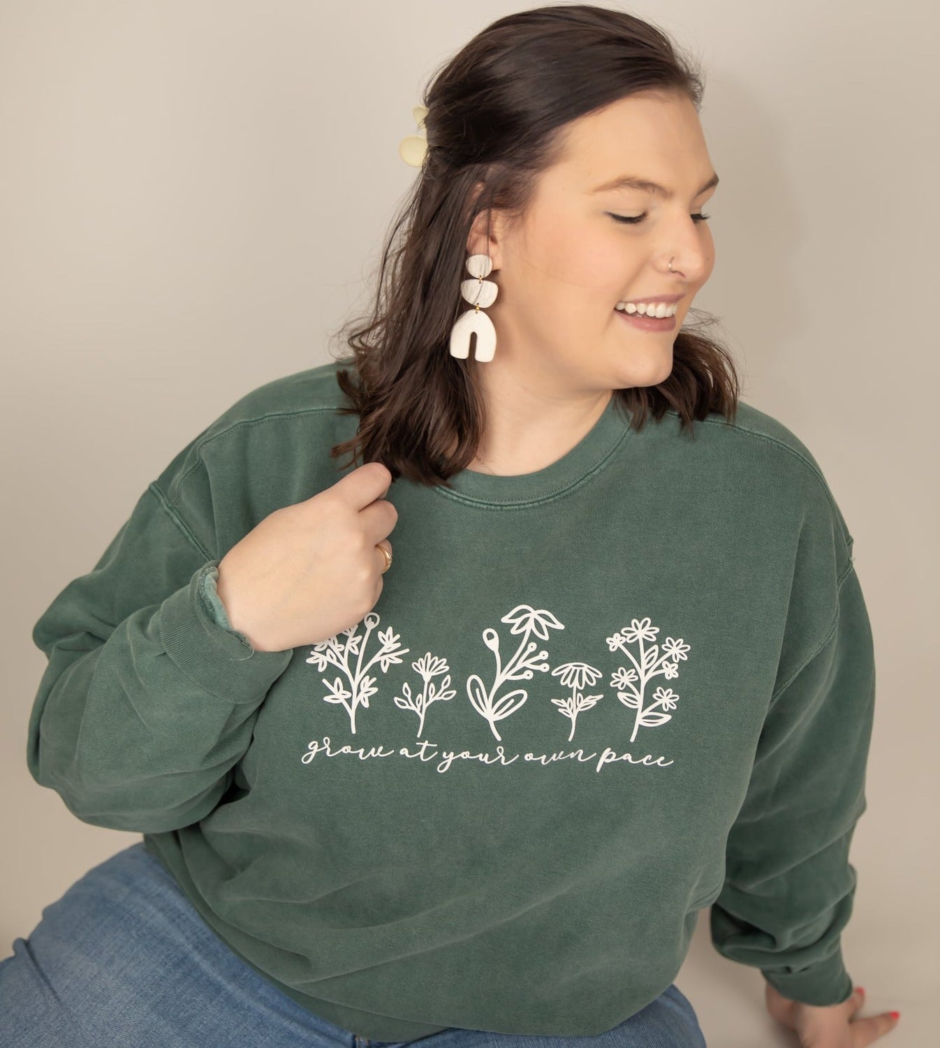 Grow at Your Own Pace Crewneck— Blue Spruce